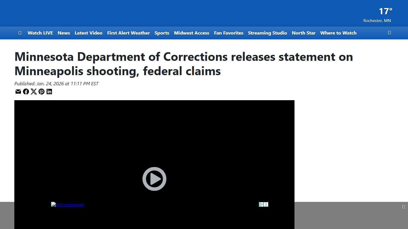 Minnesota Department of Corrections releases statement on Minneapolis shooting, federal claims